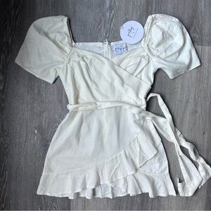 Princess Polly White Puff Sleeve Wrap Mini Dress